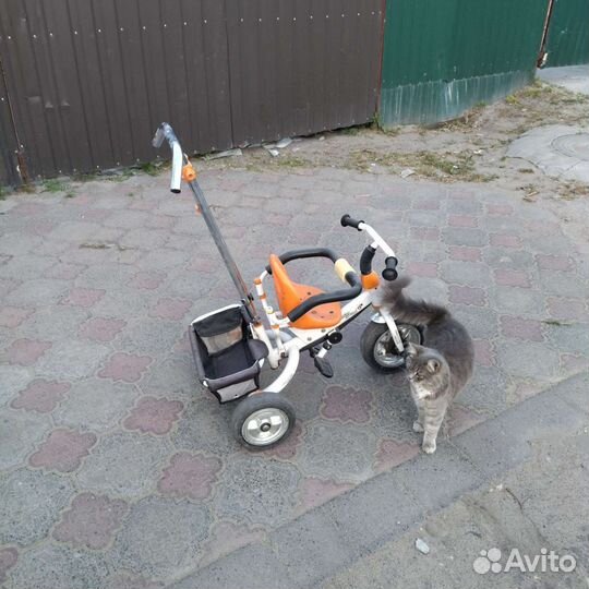 Детский трехколесный велосипед с ручкой