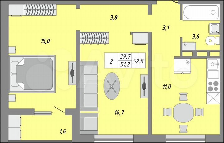 2-к. квартира, 52,8 м², 7/24 эт.