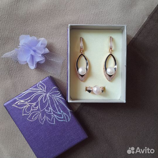 Серьги позолоченные и кольцо
