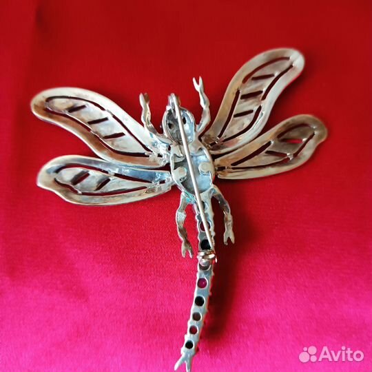 Брошь Стрекоза серебро, натуральные камни
