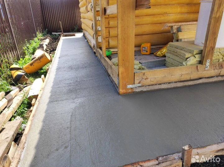 Фундамент Бетонные работы Отмостка Заливка двора