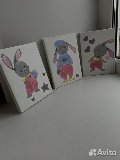 Зайчики картины в детскую