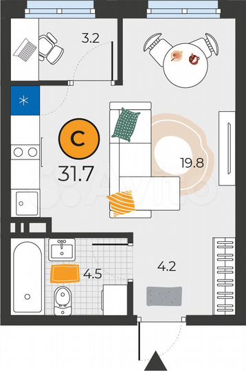 Квартира-студия, 31,3 м², 12/18 эт.