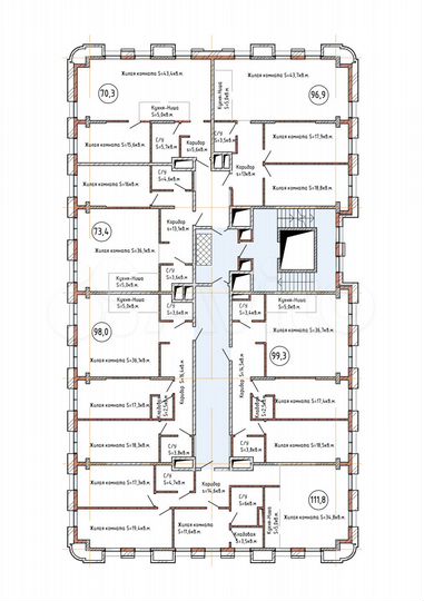 3-к. квартира, 96,9 м², 7/13 эт.