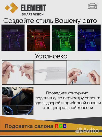 Подсветка салона авто LED RGB BT 6 модулей