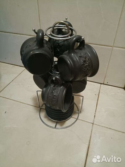 Набор посуды для кофе, ручная работа, черная глина