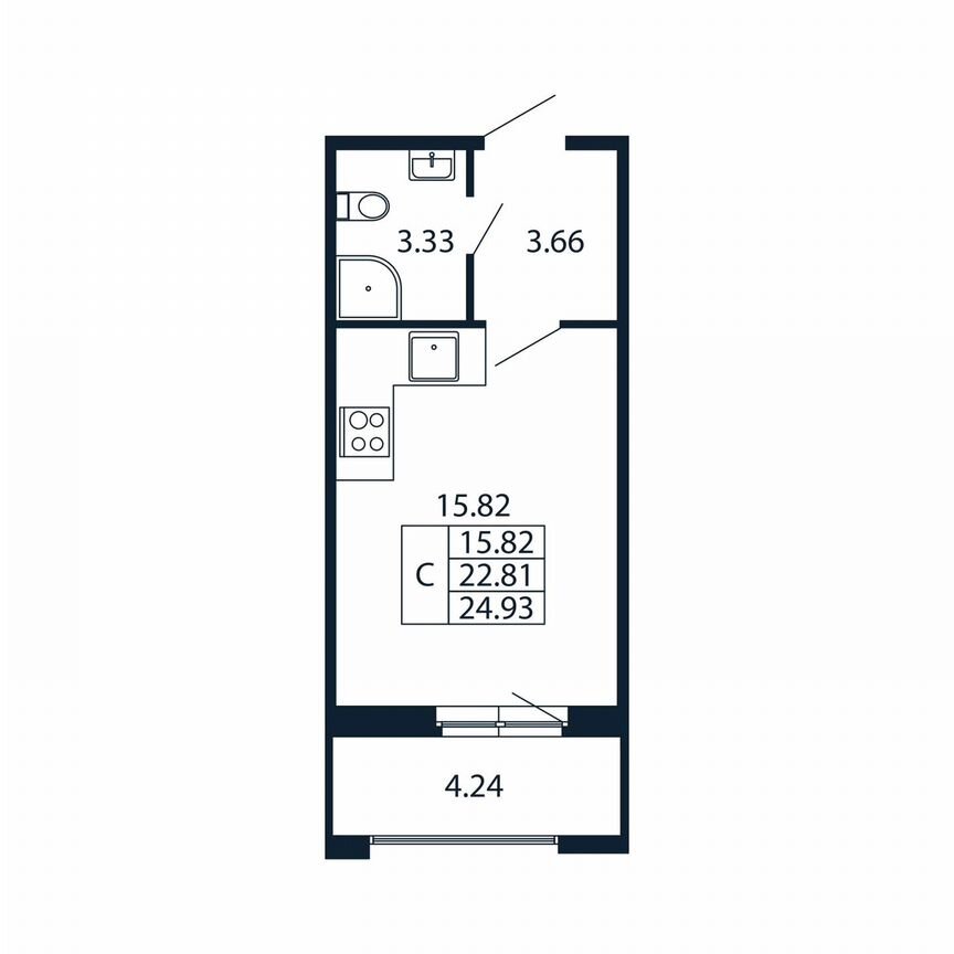 Квартира-студия, 27,1 м², 3/12 эт.