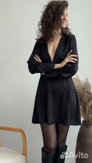 Платье женское атласное черное 42