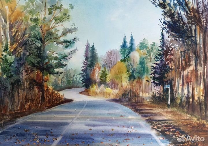 Картина Акварель Осенняя дорога А2