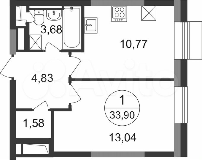 1-к. квартира, 33,9 м², 5/22 эт.