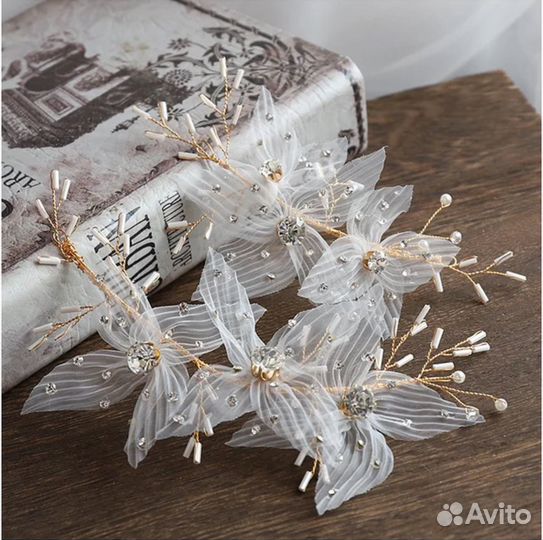 Украшение на волосы и сережки свадебные вечерние