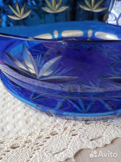 Ваза для фруктов цветное стекло СССР