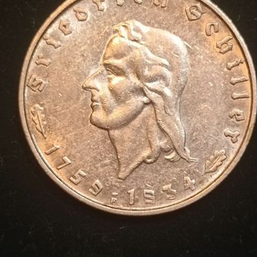 Монета 2 марки Шиллер 1934 серебро
