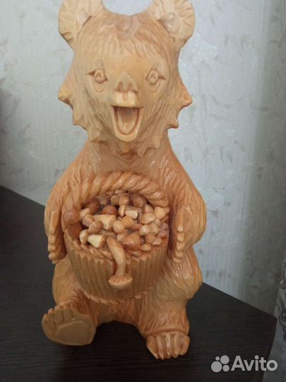 Медведь дерево ручной работы, сувенир гжель