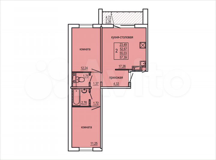 3-к. квартира, 55 м², 1/10 эт.