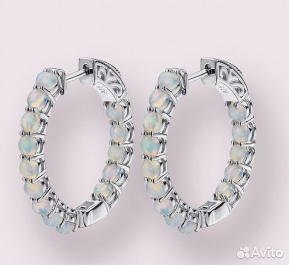 Серебряные серьги конго с опалами