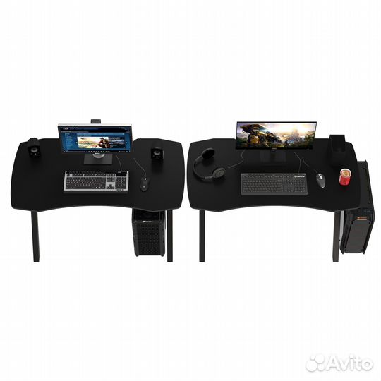 Два игровых компьютерных стола Мебель-24 GT-2310 черный, 240х60х73 см, столешница мдф
