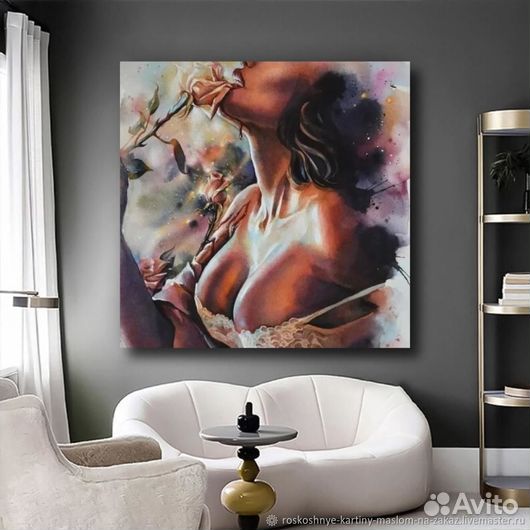 Интерьерная картина маслом девушка с розой Каталог