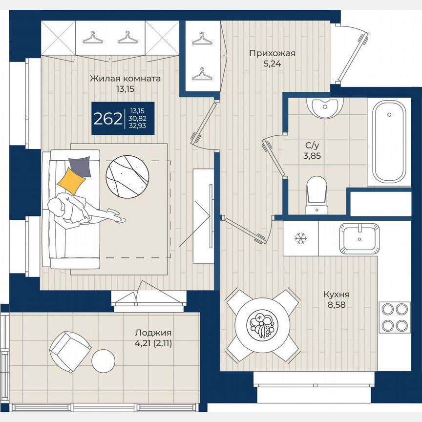 1-к. квартира, 32,9 м², 6/12 эт.
