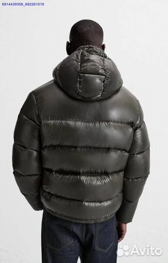 Пуховик Zara x Moncler Глянцевый Хаки (Арт.89010)