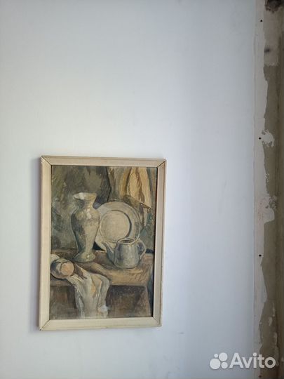 Старинная картина натюрморт с посудой