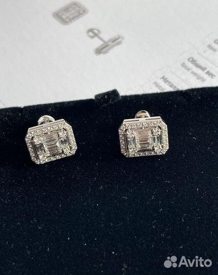 Золотые пусеты с бриллиантами 1.26 ct