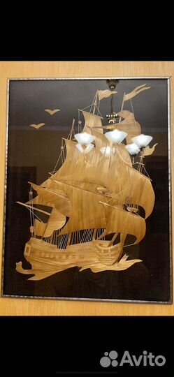 Картина Парусный Фрегат из соломки 1970-80 гг
