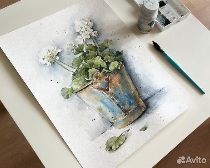 Картина акварелью цветы Герань