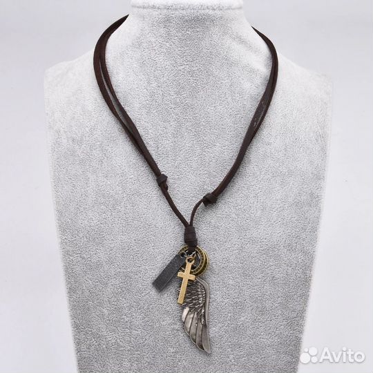 Подвеска Крыло и Крест на кожаном шнурке