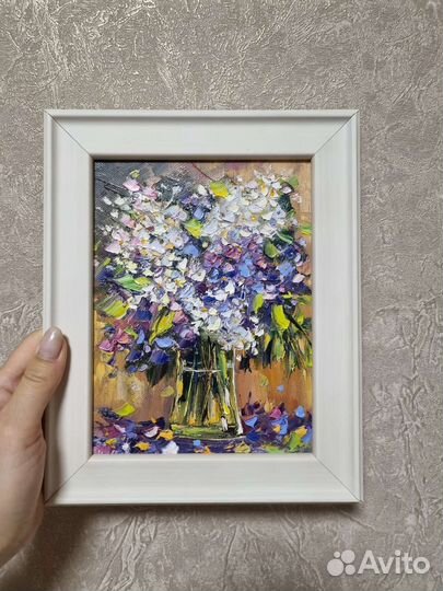 Картина Сирень маслом цветы в вазе натюрморт