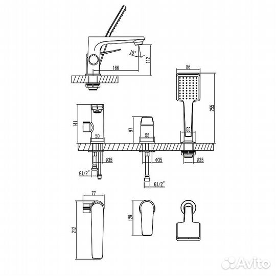 Смеситель для ванны Lemark lm3745gm Серый