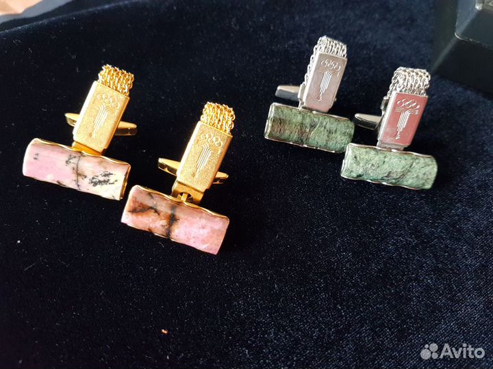 Запонки подарочные Олимпийские игры с натур.камням