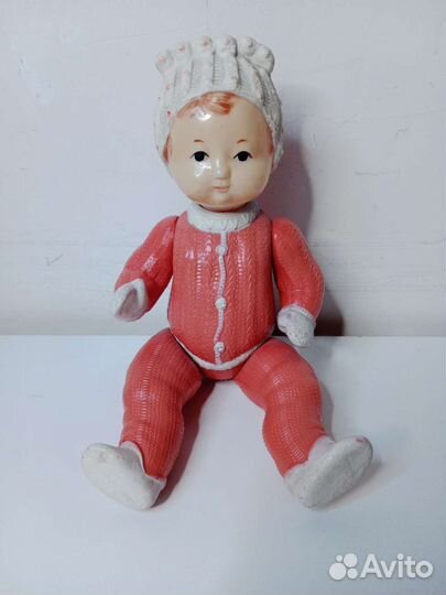 Кукла Девочка в красном костюме Целлулоид 25 см