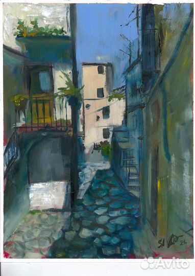 Картина маслом городской пейзаж город Италия