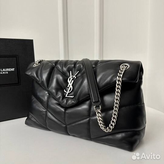 Сумка пуффер Saint Laurent YSL большая серебро