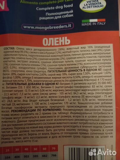 Корм Monge монж для собак - 15/12/2.5кг