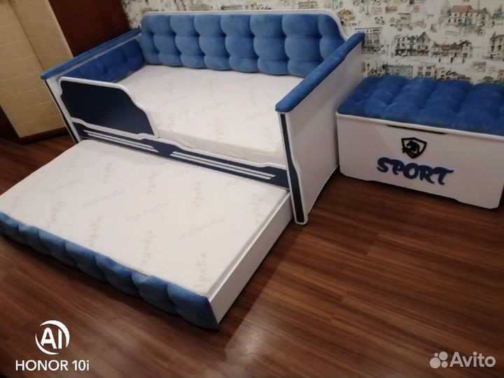 Выдвижная двухярусная кровать с мягкими бортиками