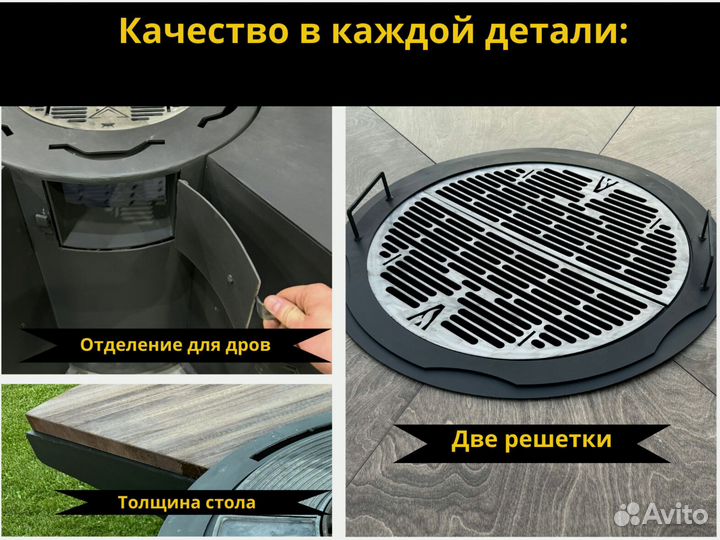 Стол с очагом, барбекю для загородного дома