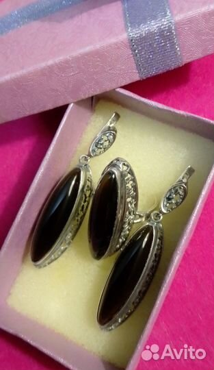 Винтажный комплект: кольцо и серьги (серебро)