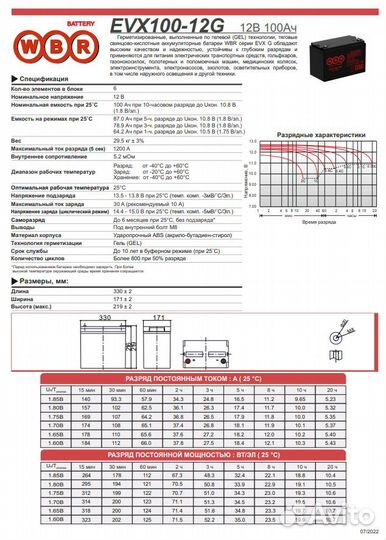 Аккумулятор WBR EVX100-12G