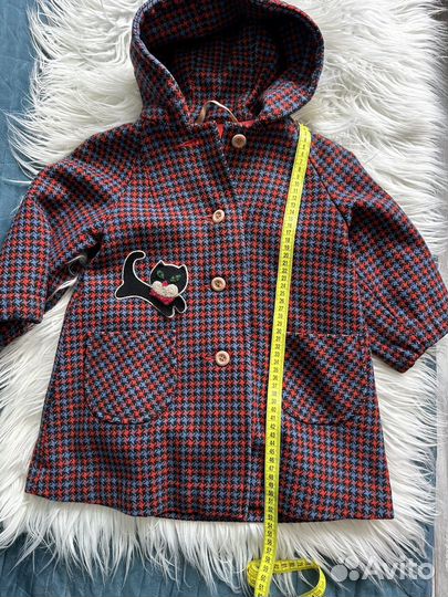 Детское винтажное пальто в клетку с котиком, СССР