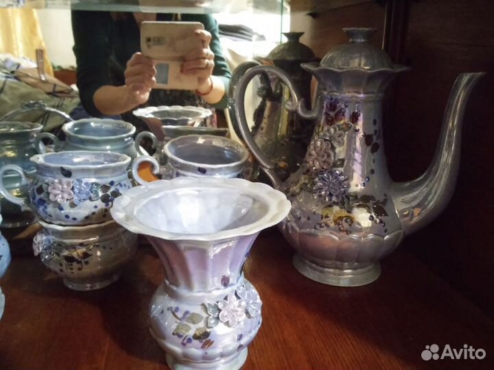 Сервиз Кофейный Голубой Перламутр Новый 6 персон