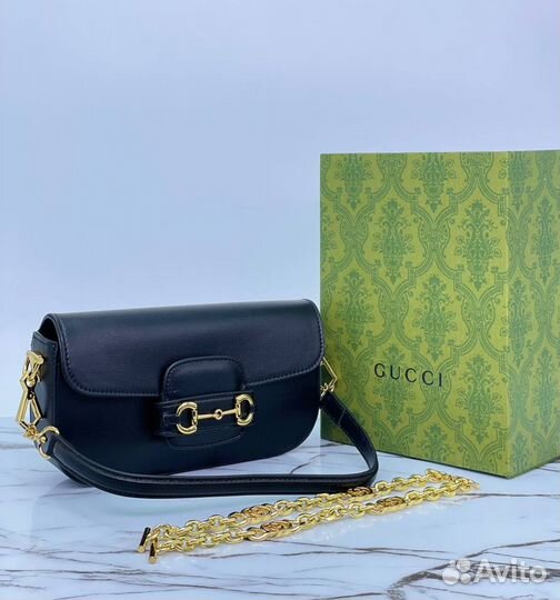 Сумка женская Gucci Horsebit на плечо кожа текстил