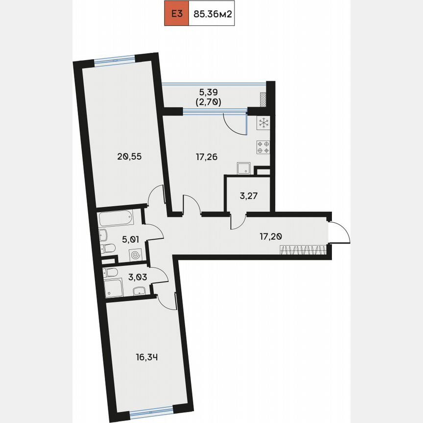 2-к. квартира, 85,4 м², 3/9 эт.