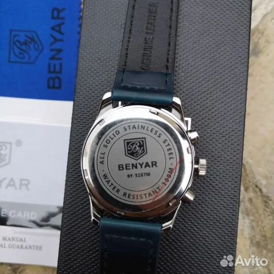 Мужские наручные кварцевые часы хронограф benyar