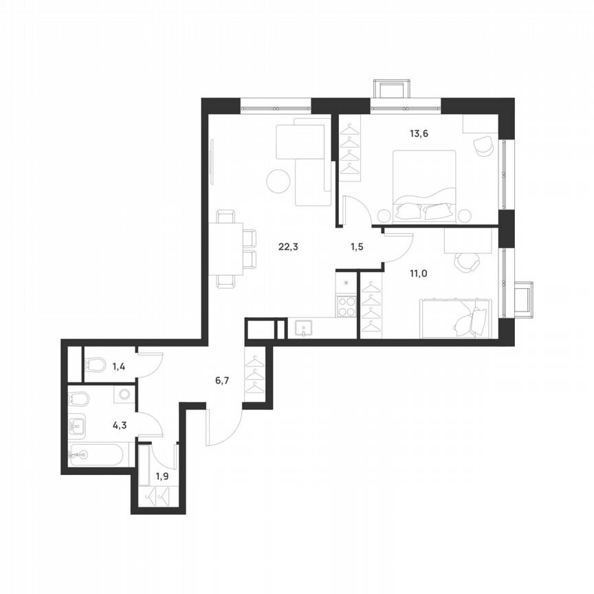 2-к. квартира, 62,7 м², 9/17 эт.