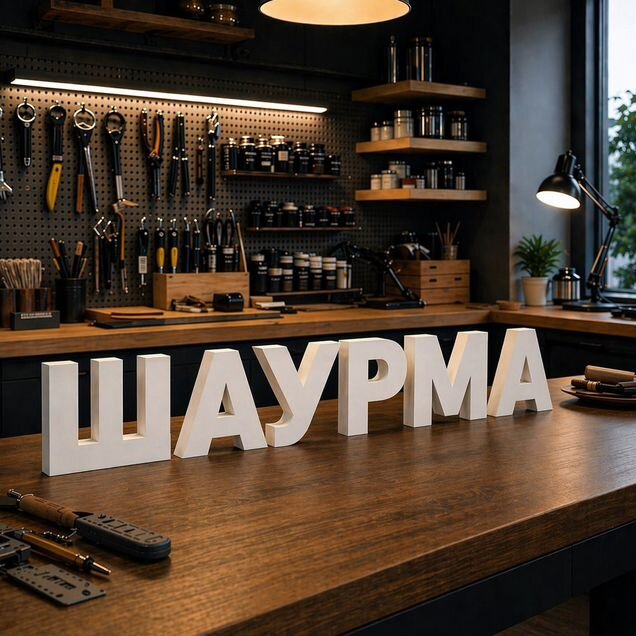 Белая светящаяся вывеска Шаурма