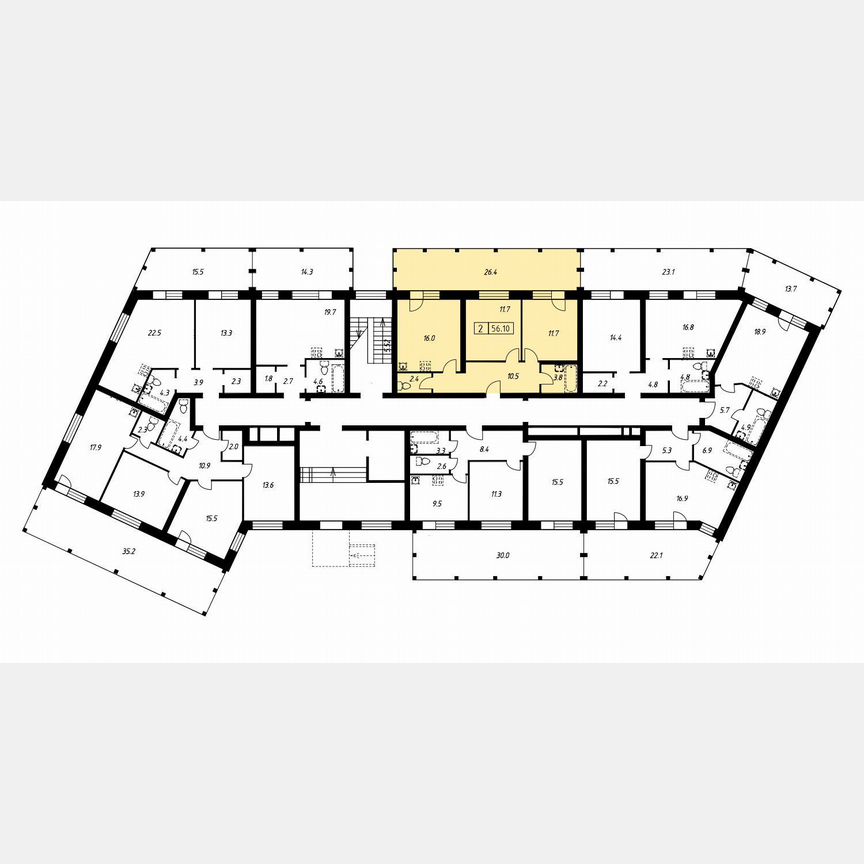 2-к. квартира, 56,1 м², 1/3 эт.