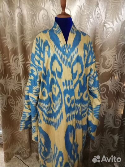 Узбекский хлопковый халат из иката. Кимоно. Чапан