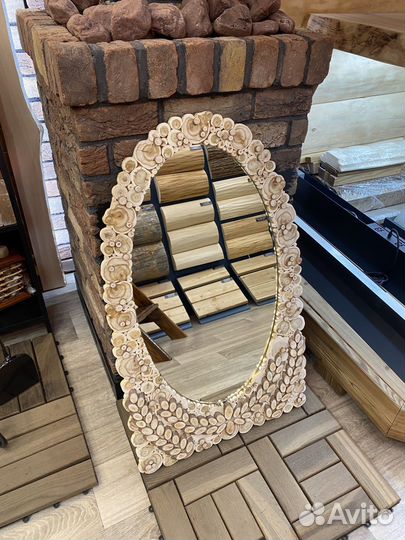 Зеркало для бани Можжевельник панно из спилов